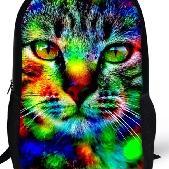 🆕 PSYCADELIC KITTY CAT BACKPACK BOOKBAG BAG NWT - Picture 2 of 15